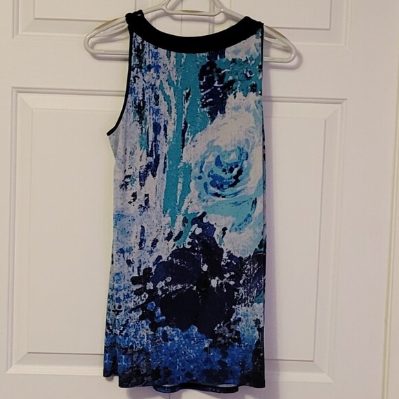 EUC Abstract Floral Print Top/Tunic With Ribbon Neckline - Picture 2 of 3